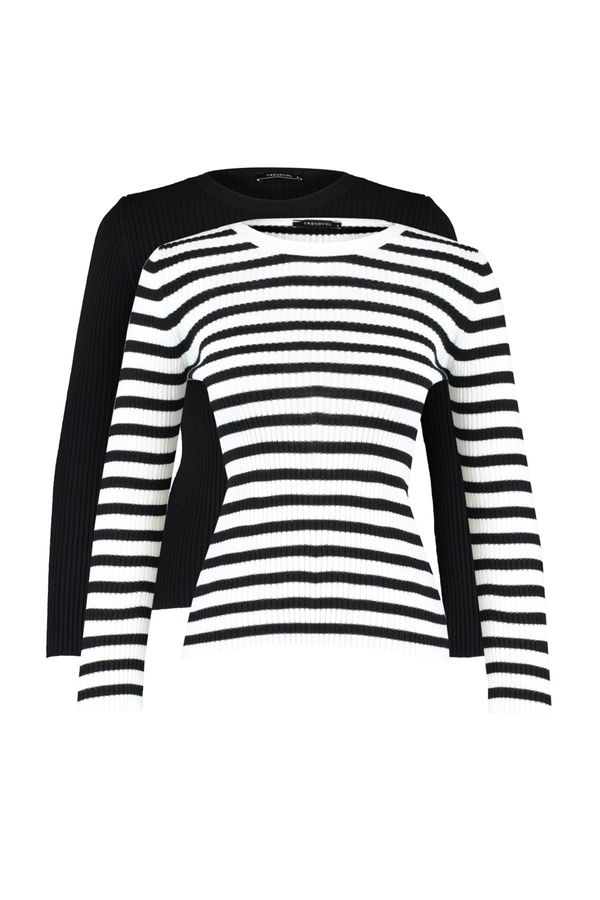 Trendyol Trendyol črno-večbarvni pulover za pletenine z dvema paketoma