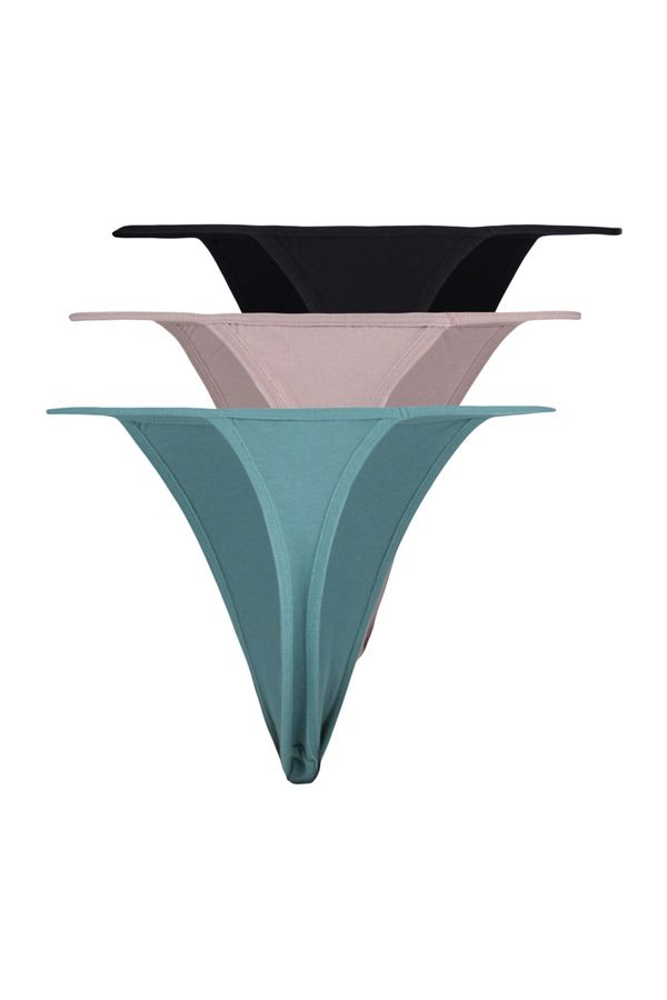 Trendyol Trendyol Curve 3-Pack Black-Mink-Oil Plus Size String Panties