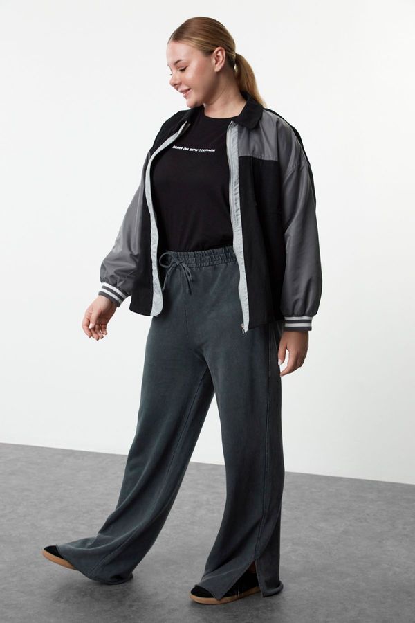 Trendyol Trendyol Curve Anthracite Aged/Faded Effect Wide Leg/Wide Leg Thin Knitted Sweatpants