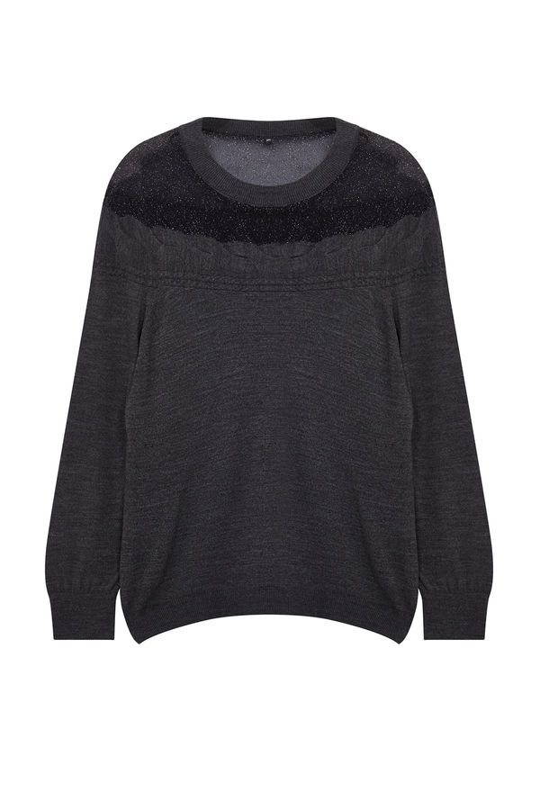 Trendyol Trendyol Curve Anthracite Braided Tulle Detailed Knitwear Sweater