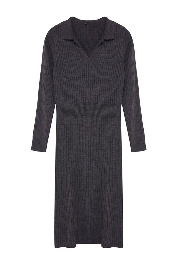 Trendyol Trendyol Curve Anthracite Polo Neck Ribbed Knitwear Dress