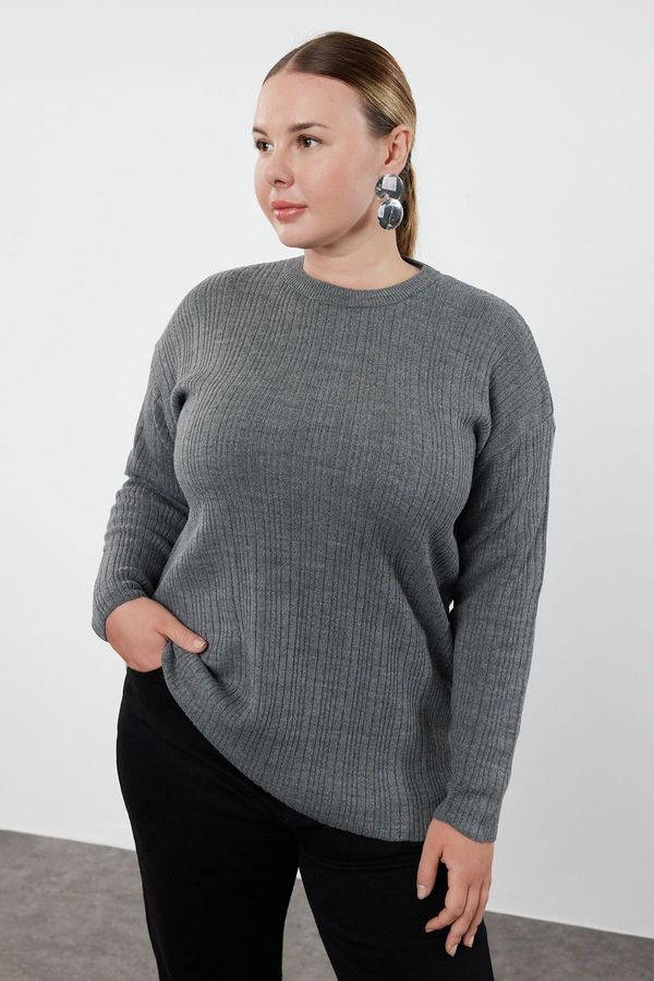 Trendyol Trendyol Curve Anthracite Ribbed Crew Neck Knitwear Sweater
