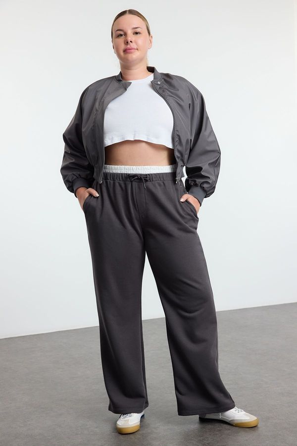 Trendyol Trendyol Curve Anthracite Wide Leg Waist Detailed Knitted Sweatpants