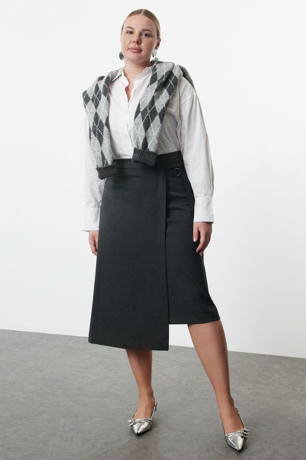 Trendyol Trendyol Curve Anthracite Woven Plus Size Skirt