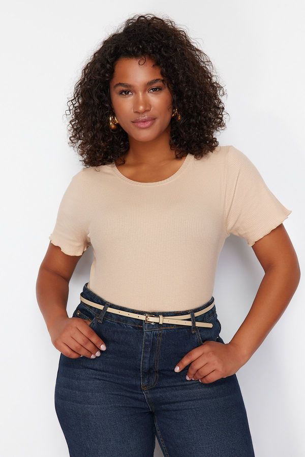 Trendyol Trendyol Curve Beige Camisole Knitted Plus Size Blouse
