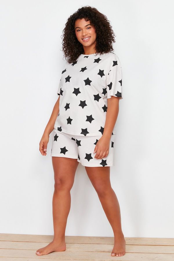 Trendyol Trendyol Curve Beige Star Patterned Knitted Pajama Set