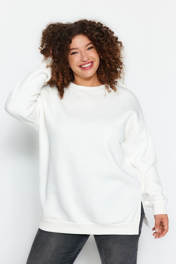Trendyol Trendyol Curve Beige Thick Fleece Inside Slit Oversize Knitted Sweatshirt