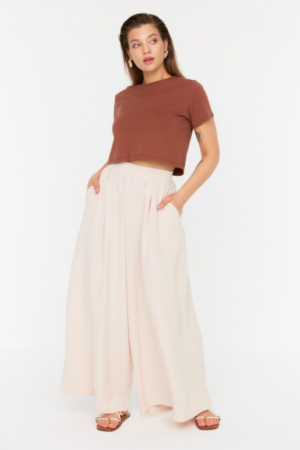 Trendyol Trendyol Curve Beige Wide Leg Woven Trousers