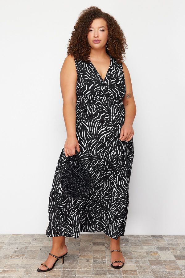 Trendyol Trendyol Curve Black A-line Animal Patterned Knitted Dress