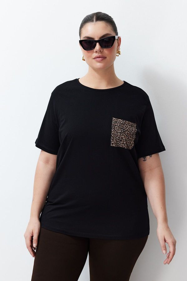 Trendyol Trendyol Curve Black Animal Printed Oversize Knitted T-shirt