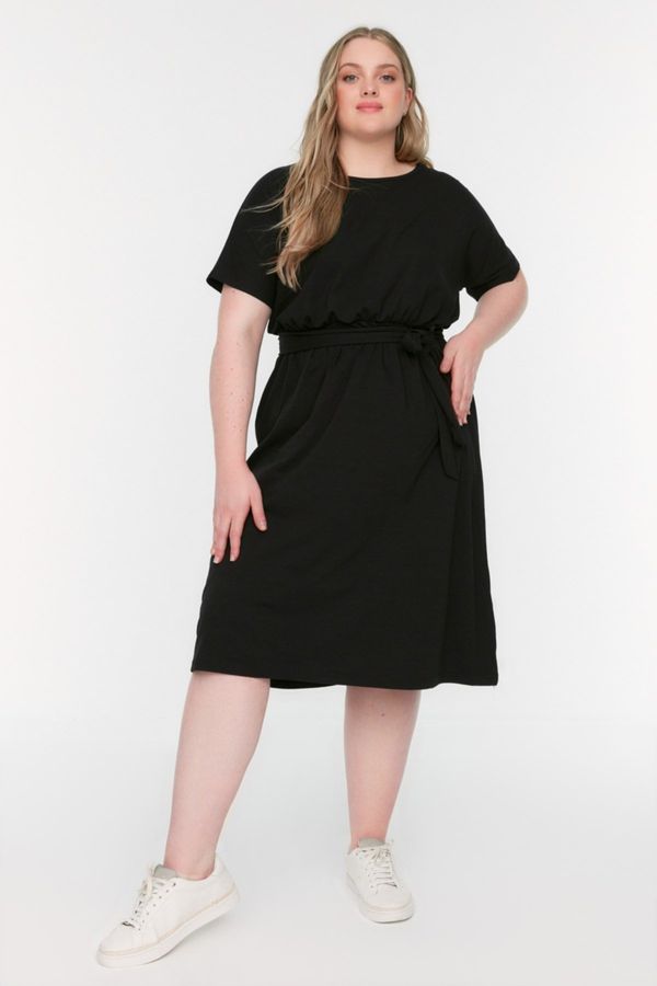 Trendyol Trendyol Curve Black Belted Knitted Crew Neck Dress