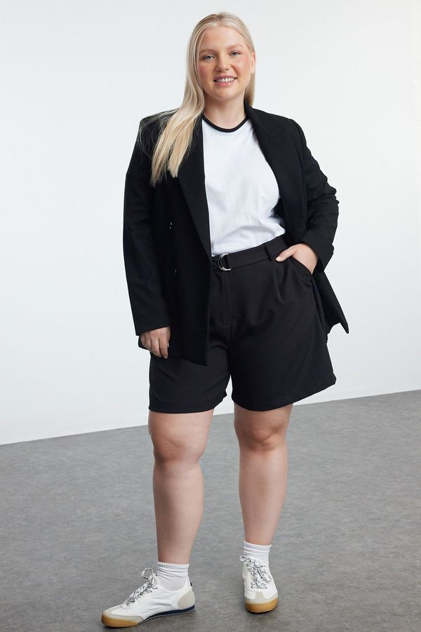 Trendyol Trendyol Curve Black Belted Zippered Plus Size Woven Shorts