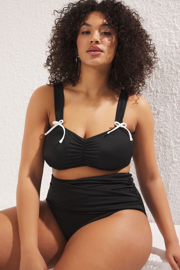 Trendyol Trendyol Curve Black Bow Detail Thick Strap Plus Size Bikini Above