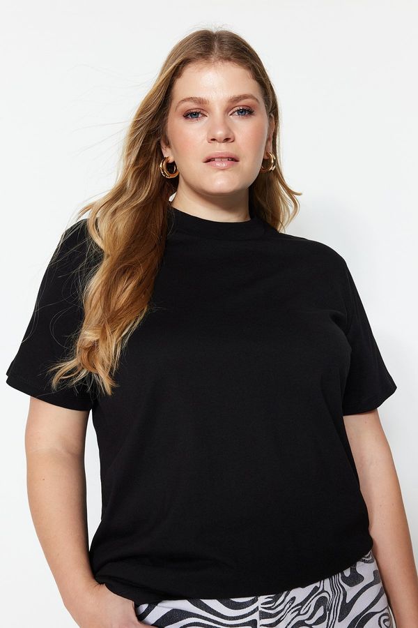 Trendyol Trendyol Curve Black Boyfriend Ribbed Knitted T-shirt