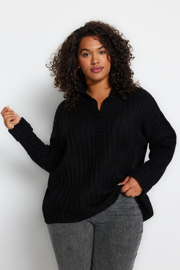 Trendyol Trendyol Curve Black Button Closure Knitwear Sweater