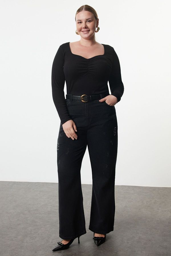 Trendyol Trendyol Curve Black Camisole Knitted Plus Size Blouse