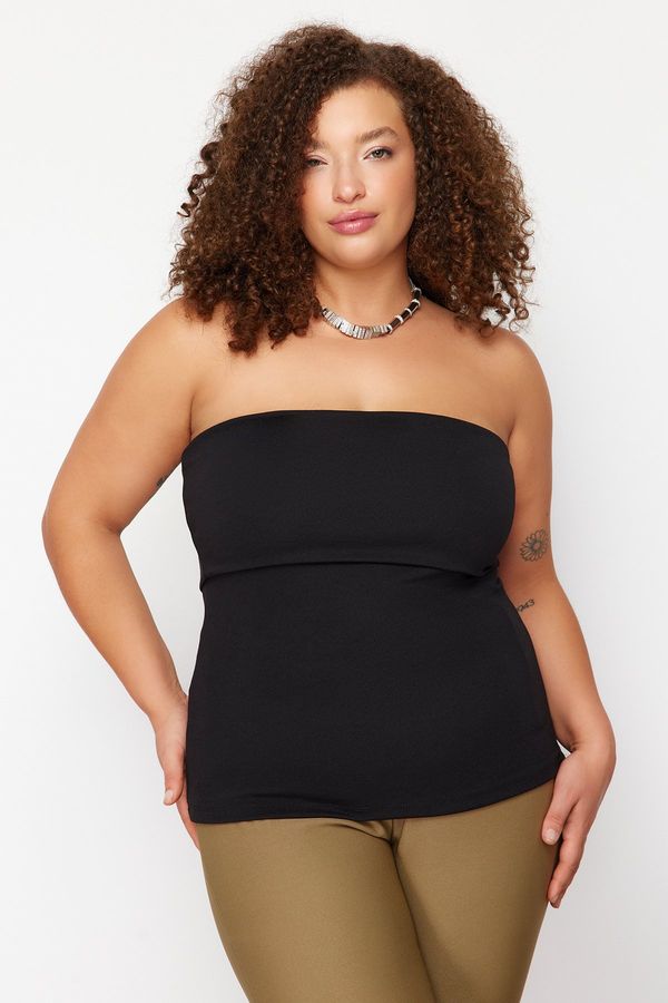 Trendyol Trendyol Curve Black Crepe Knitted Plus Size Blouse