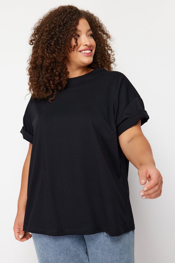 Trendyol Trendyol Curve Black Crew Neck Printed Knitted T-Shirt