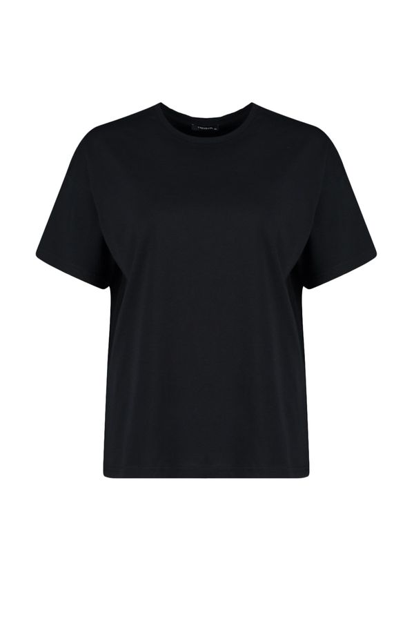 Trendyol Trendyol Curve Black Crew Neck Printed Knitted T-Shirt
