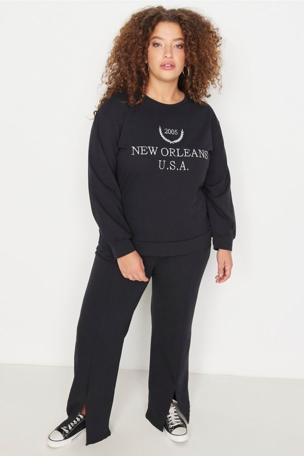 Trendyol Trendyol Curve Black Crew Neck Printed Knitted Tracksuit Set