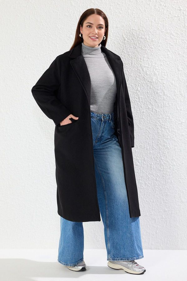 Trendyol Trendyol Curve Black Double Breasted Closure Lined Coat