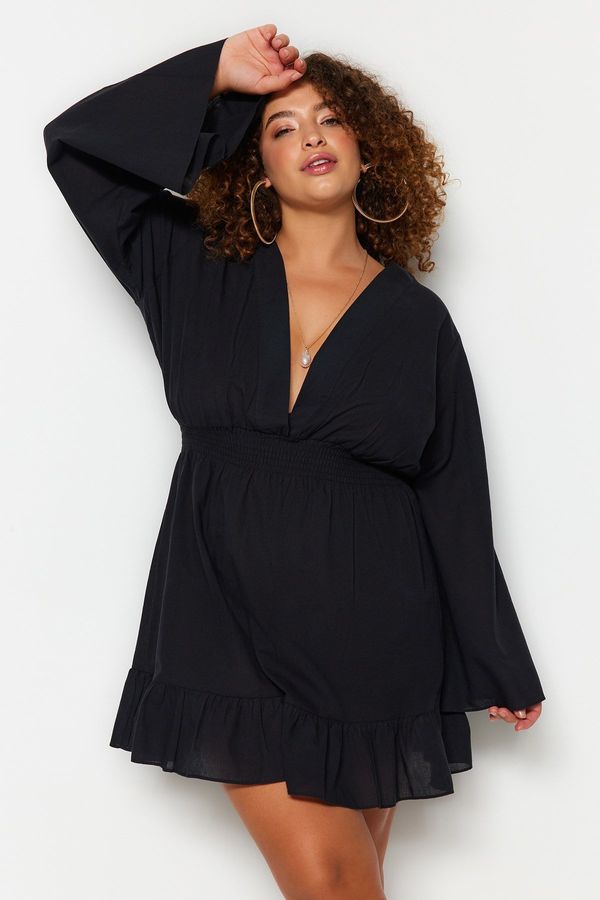 Trendyol Trendyol Curve Black Double Breasted Neck Woven Beach Dress