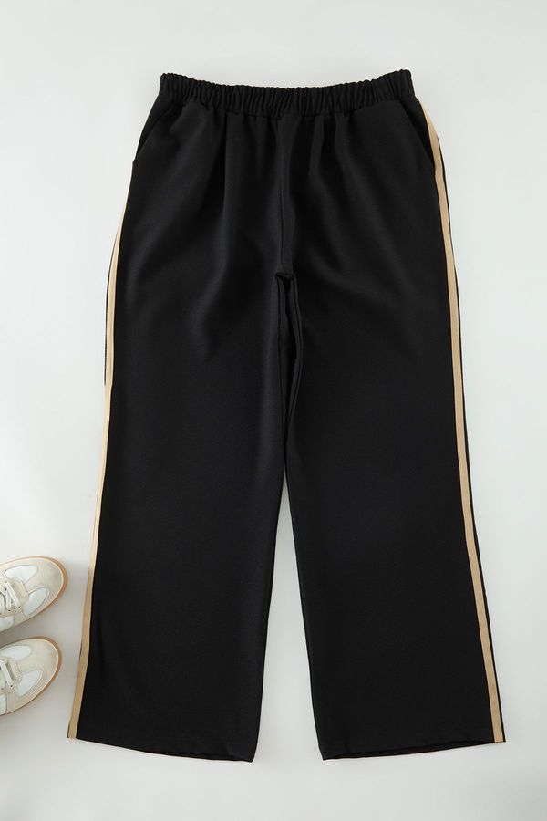 Trendyol Trendyol Curve Black Elastic Elastic Waist Woven Plus Size Trousers