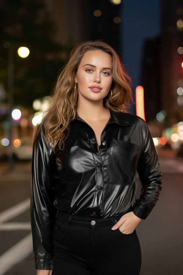 Trendyol Trendyol Curve Black Faux Leather Woven Jacket