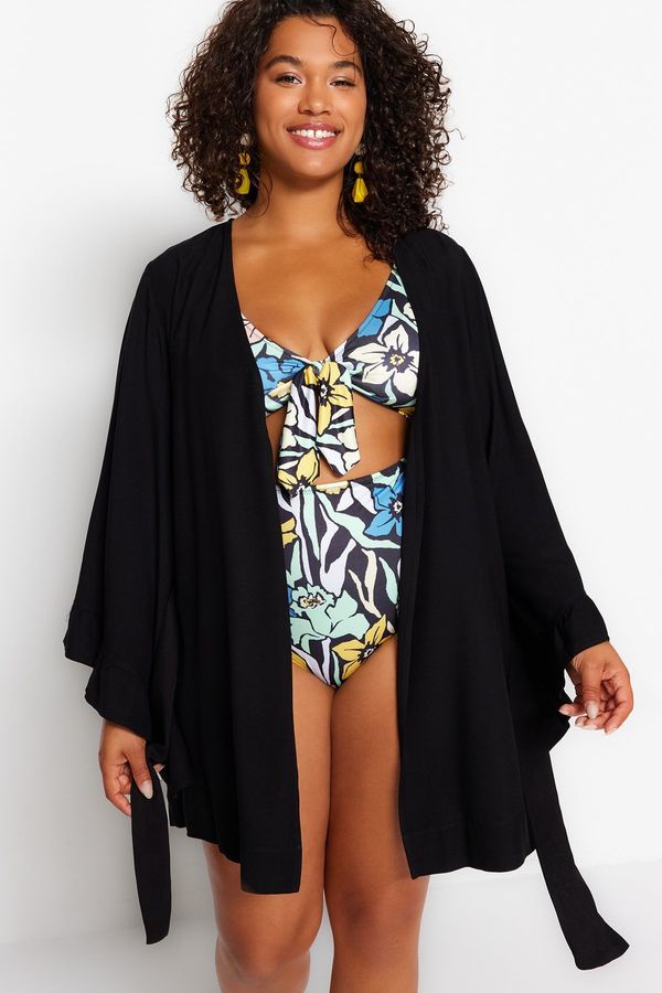 Trendyol Trendyol Curve Black Flounce Viscose Woven Kimono & Kaftan