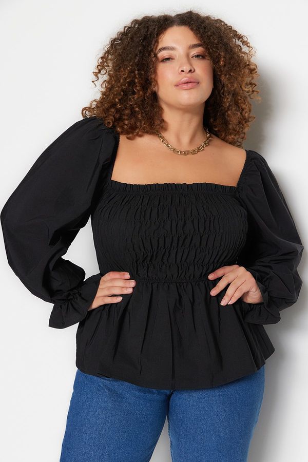 Trendyol Trendyol Curve Black Gimped Woven Plus Size Blouse