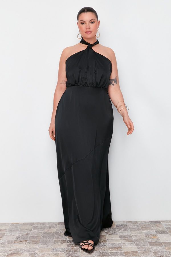 Trendyol Trendyol Curve Black Halter Neck Satin Maxi Dress