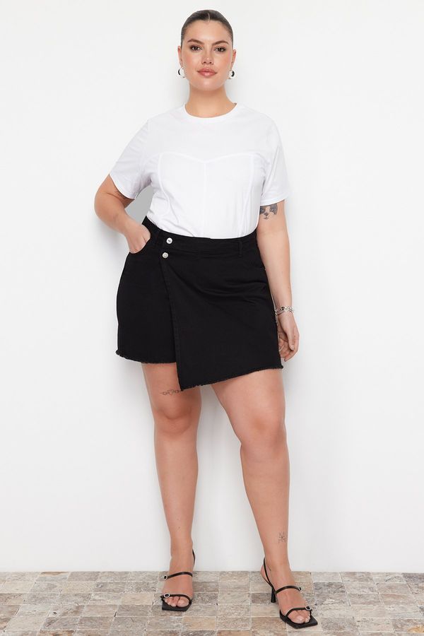 Trendyol Trendyol Curve Black High Waist Skirt with Tassels Shorts Skirt