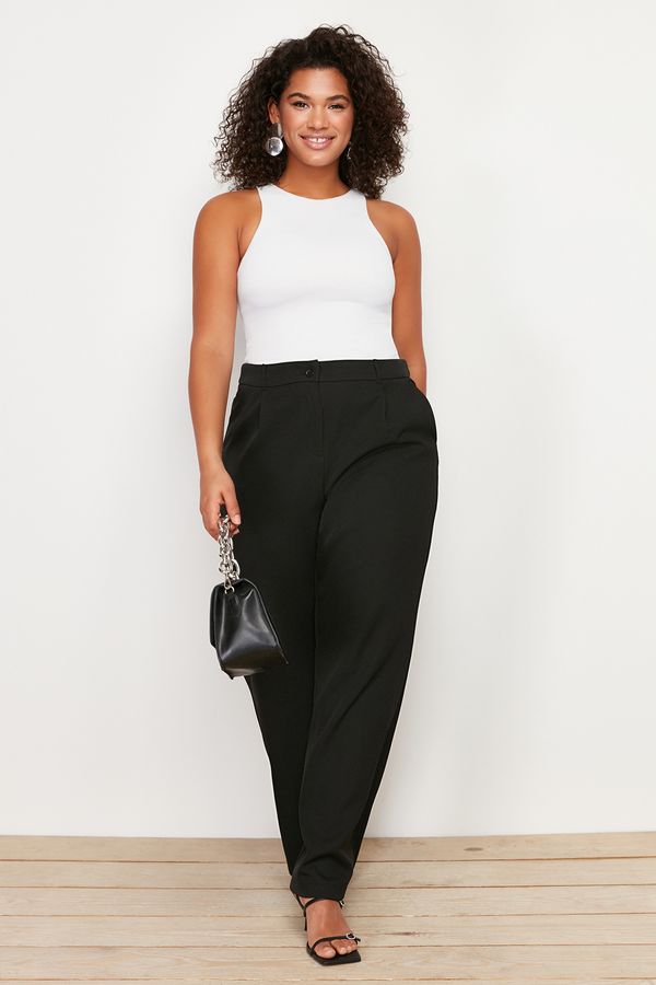 Trendyol Trendyol Curve Black High Waist Wide Leg Wide Leg Pleated Woven Trousers