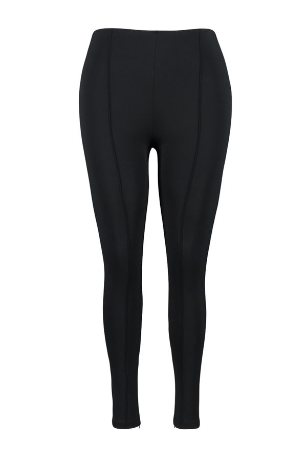 Trendyol Trendyol Curve Black Knitted High Waist Zippered Leggings