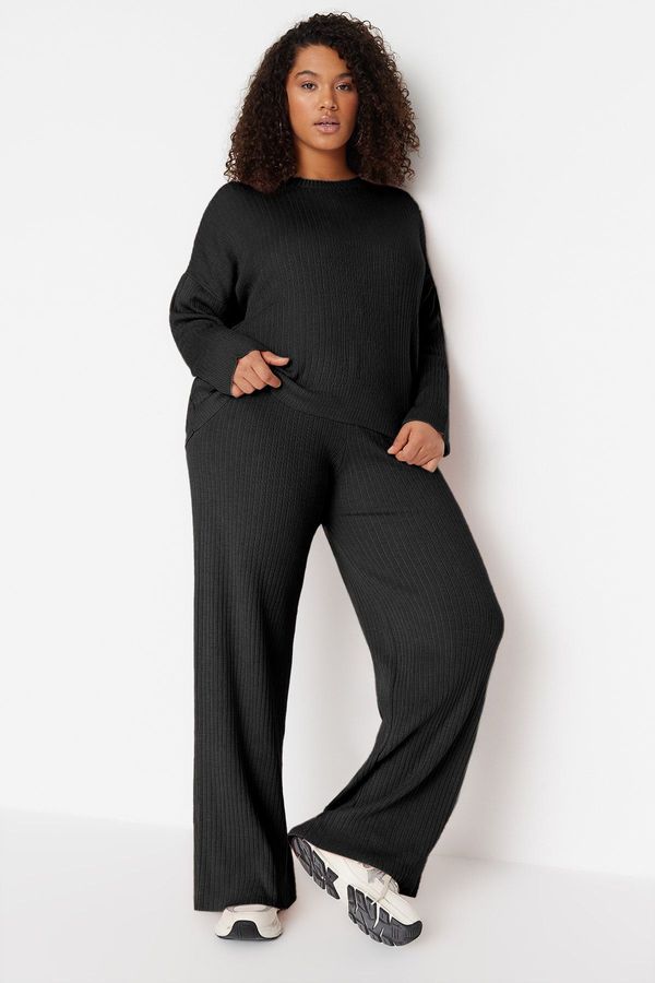 Trendyol Trendyol Curve Black Knitwear Plus Size Bottom-Top Set