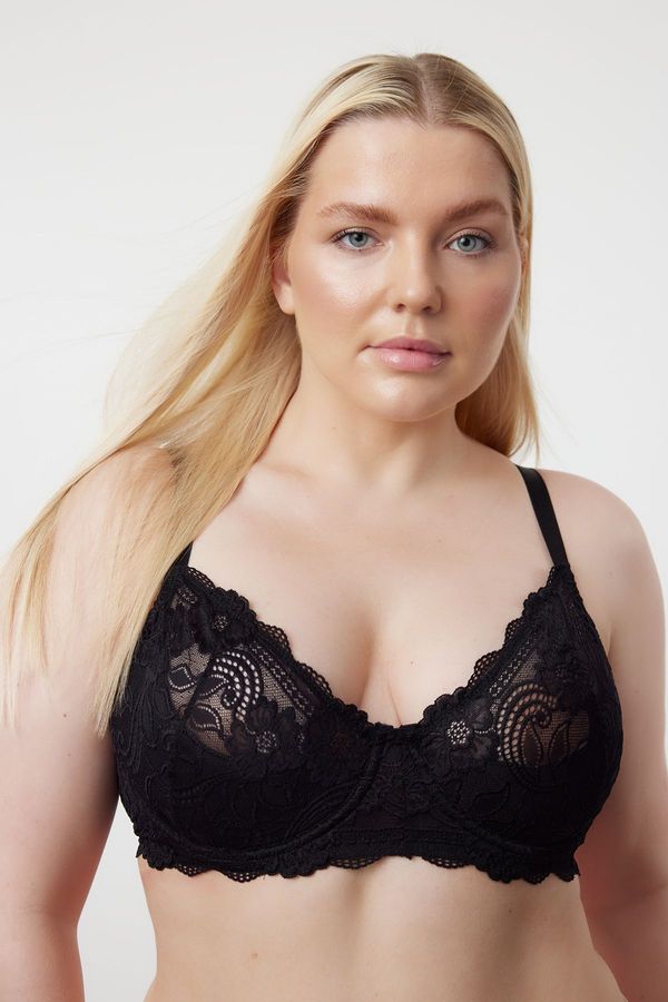 Trendyol Trendyol Curve Black Lace Demi Covered Knitted Plus Size Bra