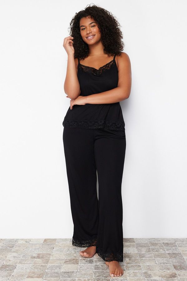 Trendyol Trendyol Curve Black Lace Detailed Knitted Pajamas Set