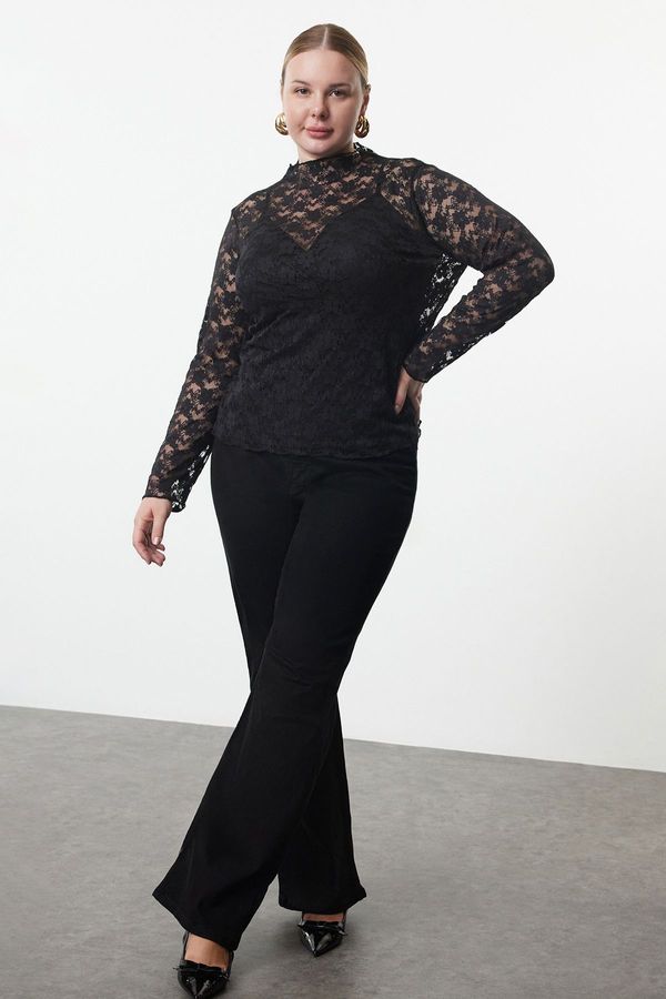 Trendyol Trendyol Curve Black Lace Knitted Plus Size Blouse