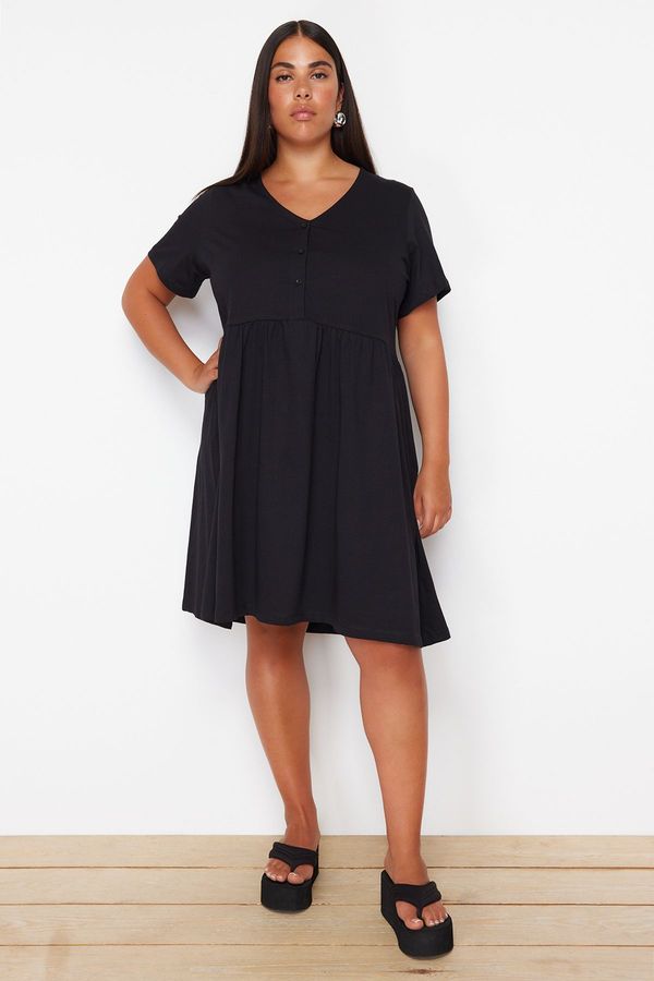 Trendyol Trendyol Curve Black More Sustainable Gathered Detail Mini 100% Cotton Knit Dress