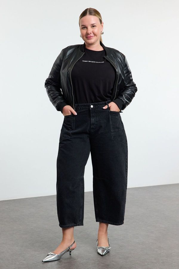 Trendyol Trendyol Curve Black More Sustainable Stitch Detailed High Waist Balloon Jeans