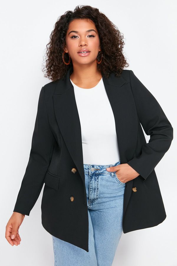 Trendyol Trendyol Curve Black Oversize Lined Double Breasted Closure Woven Blazer Jacket