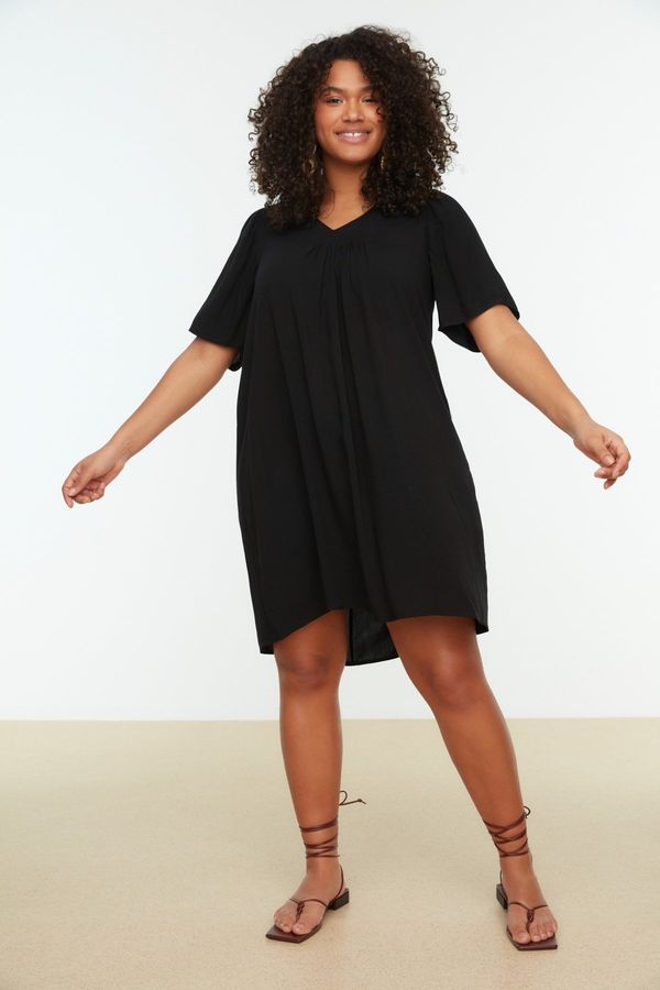 Trendyol Trendyol Curve Black Oversized V-Neck Woven Dress