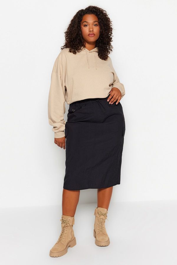 Trendyol Trendyol Curve Black Parachute Midi Woven Skirt