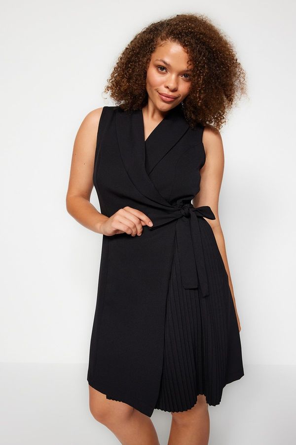 Trendyol Trendyol Curve Black Plain Double Breasted Woven Dress