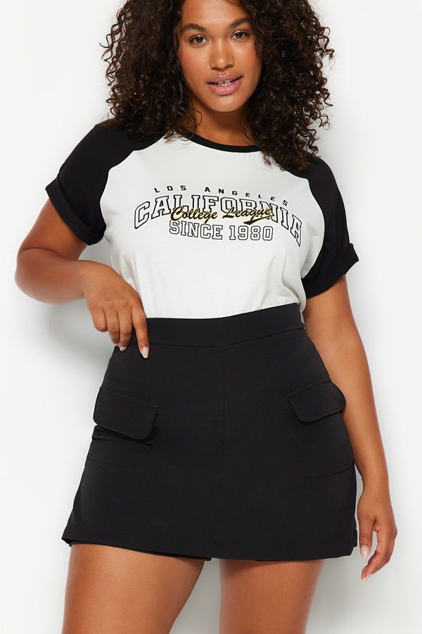 Trendyol Trendyol Curve Black Plain Pencil Double Face Plus Size Skirt