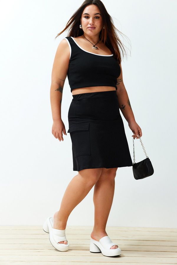 Trendyol Trendyol Curve Black Pocketed Mini 100% Cotton Knitted Skirt