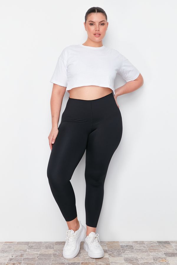 Trendyol Trendyol Curve Black Premium 2.Extra Abdominal Recovery Push Up Full Size Knitted Sports Leggings with Layer