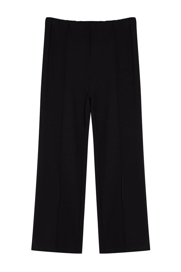 Trendyol Trendyol Curve Black Rib Detailed Elastic Waist Knitted Wide Leg Plus Size Trousers