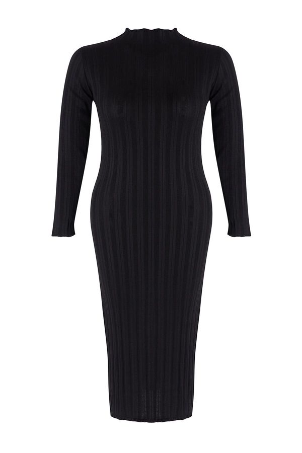 Trendyol Trendyol Curve Black Ribbed Stand Collar Premium/Special Yarn Knitwear Dress