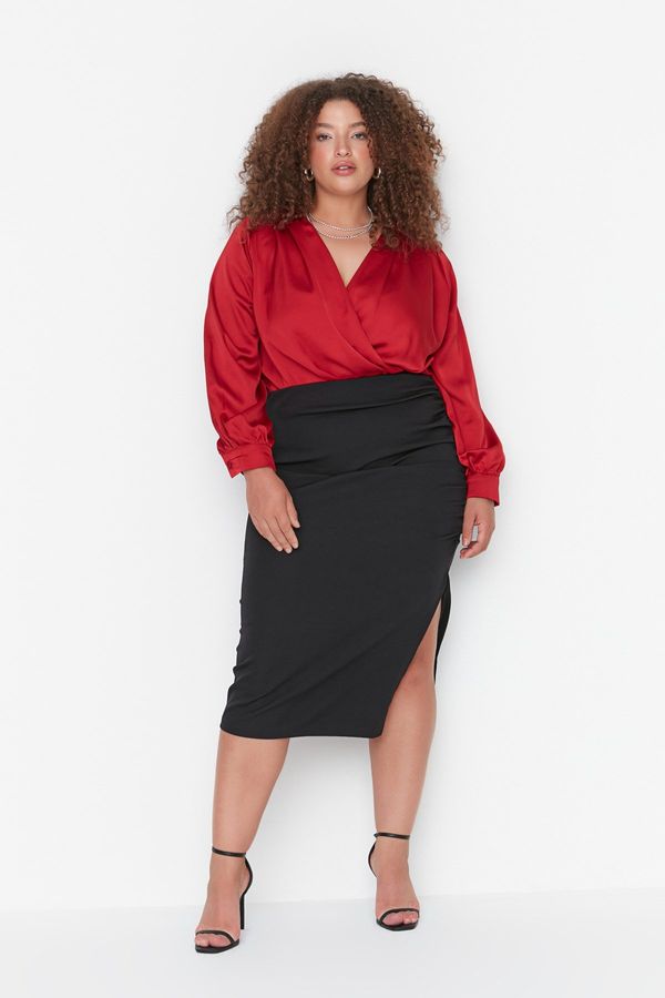 Trendyol Trendyol Curve Black Side Gathered Detail Woven Skirt